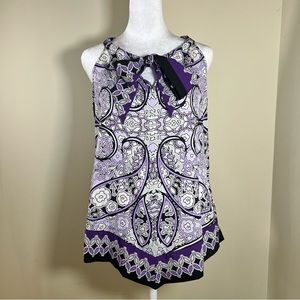 Purple and Black Tie Neck Halter Tank Top Sleeveless Blouse - Size Medium